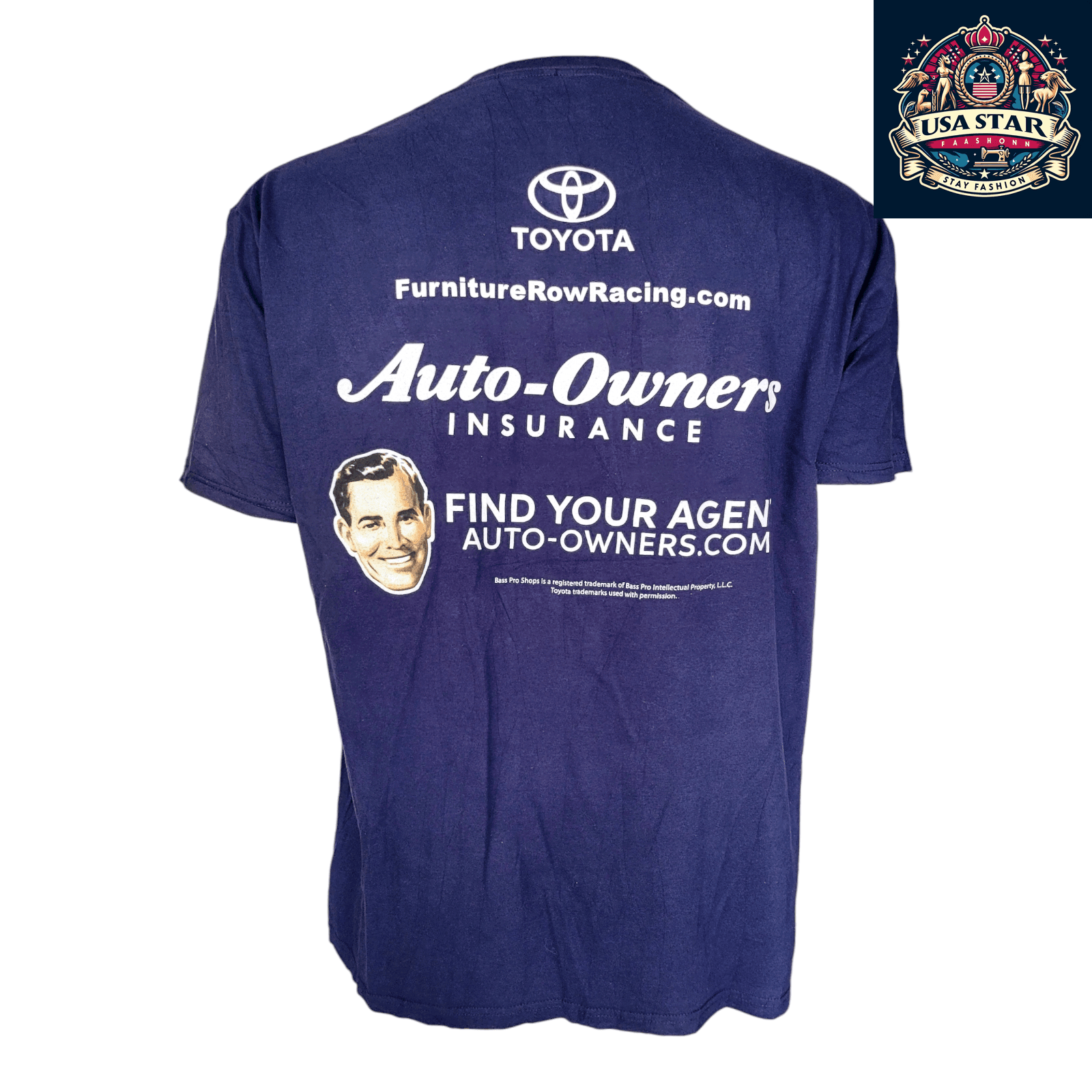 NASCAR T-Shirt for Men by Fanatics, 100% Cotton, Classic Crew Neck, XL, Auto - Owners Insurance Design - USASTARFASHION