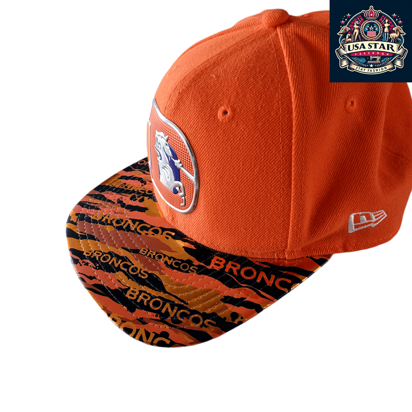 Denver Broncos Snapback Hat 9Fifty Adjustable Flat Brim Cap in Vibrant Orange for Fans - USASTARFASHION