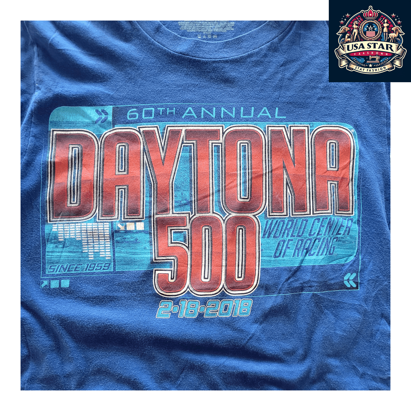 Fanatics Daytona 500 Racing Shirt - 60th Annual NASCAR Blue T-Shirt for Fans, Size Small - USASTARFASHION