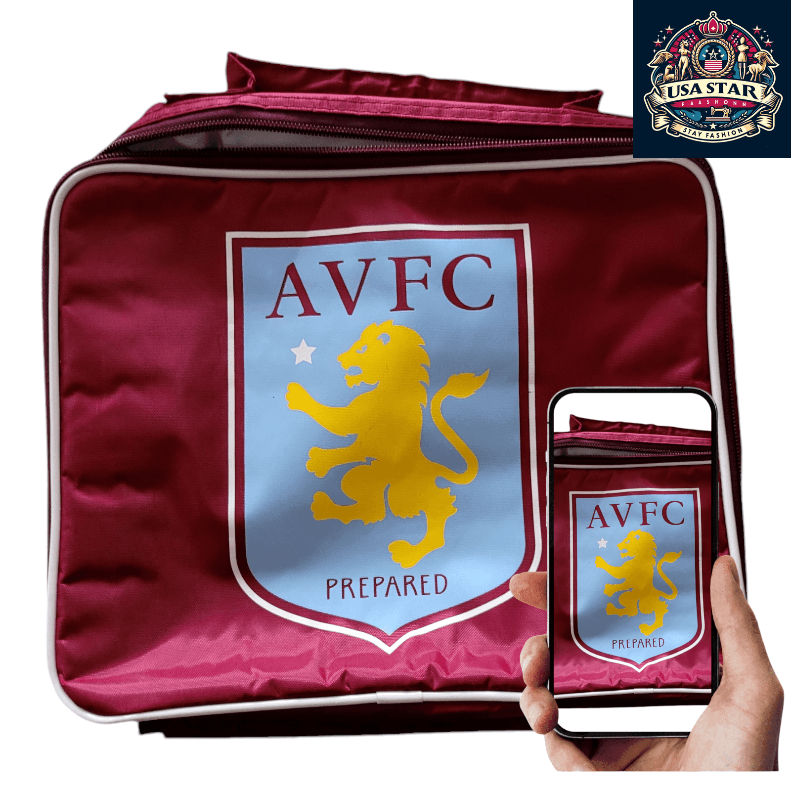 Official Aston Villa Lunch Bag - Maroon with Crest Logo for Fans, EST. 1874 - USASTARFASHION
