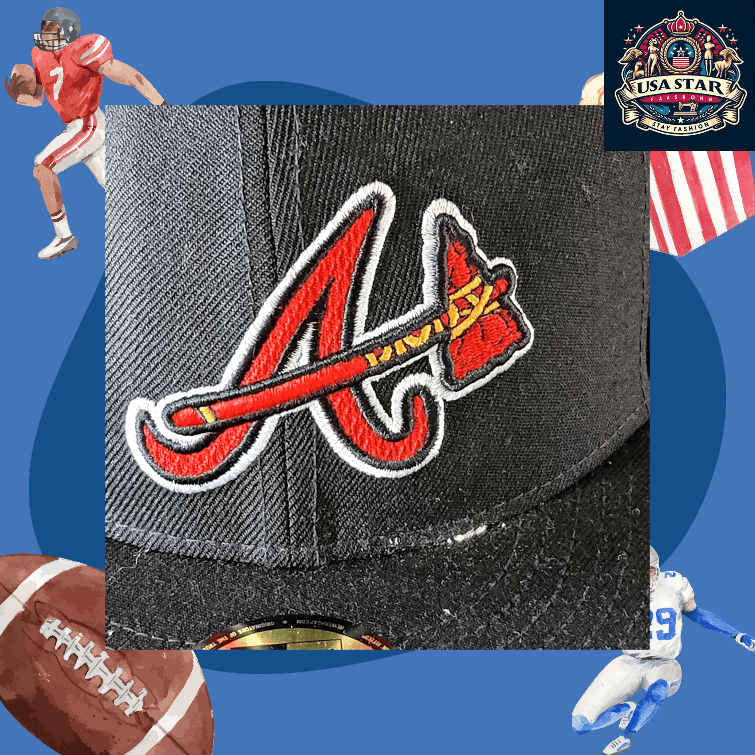 New Era 59FIFTY Fitted Cap Atlanta Braves Cap - Navy Blue 100% Wool, Size 7 1/4, Iconic MLB Style - USASTARFASHION