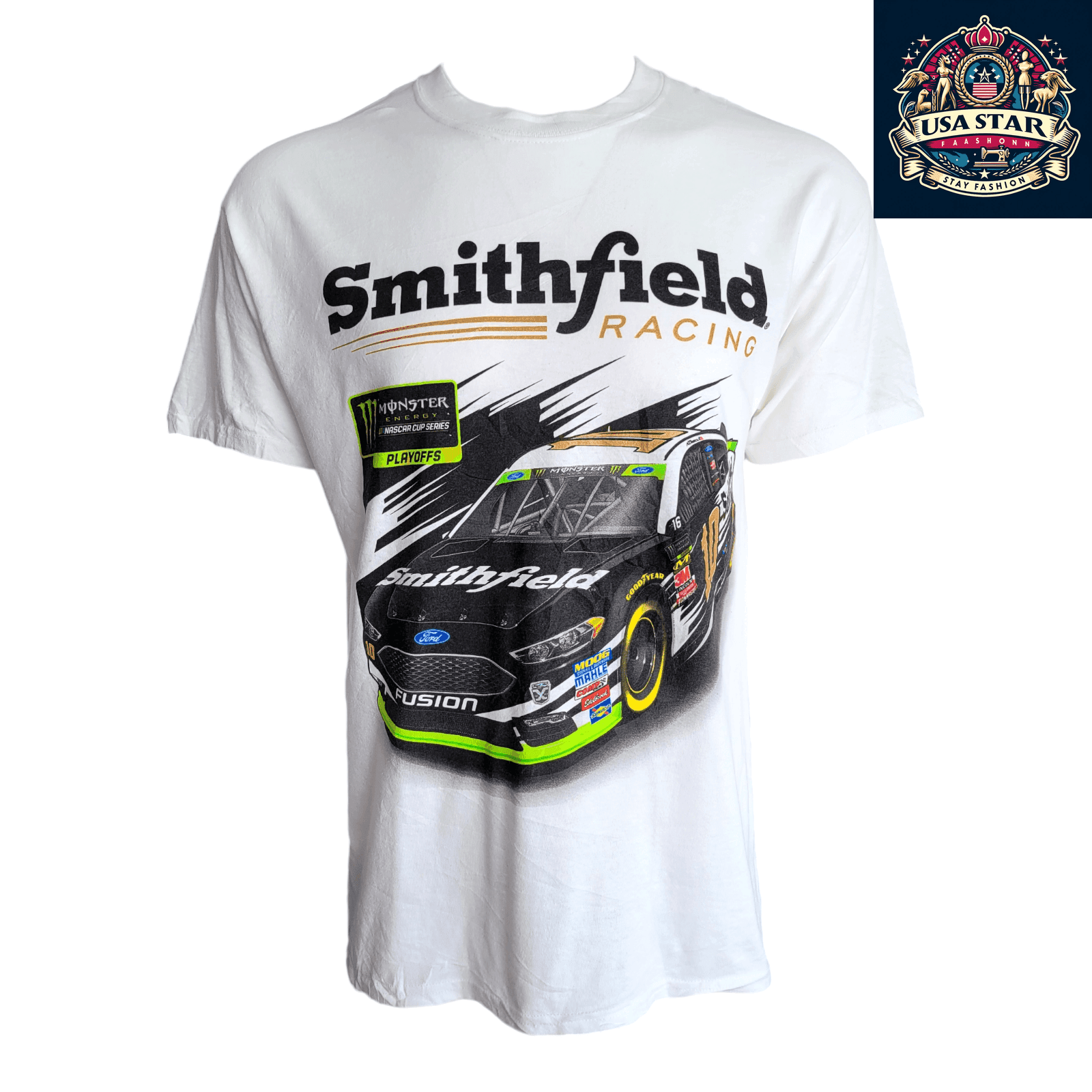 Smithfield Racing T-Shirt 2018 NASCAR Employee Day L 100% Cotton Stewart - Haas Racing Design - USASTARFASHION