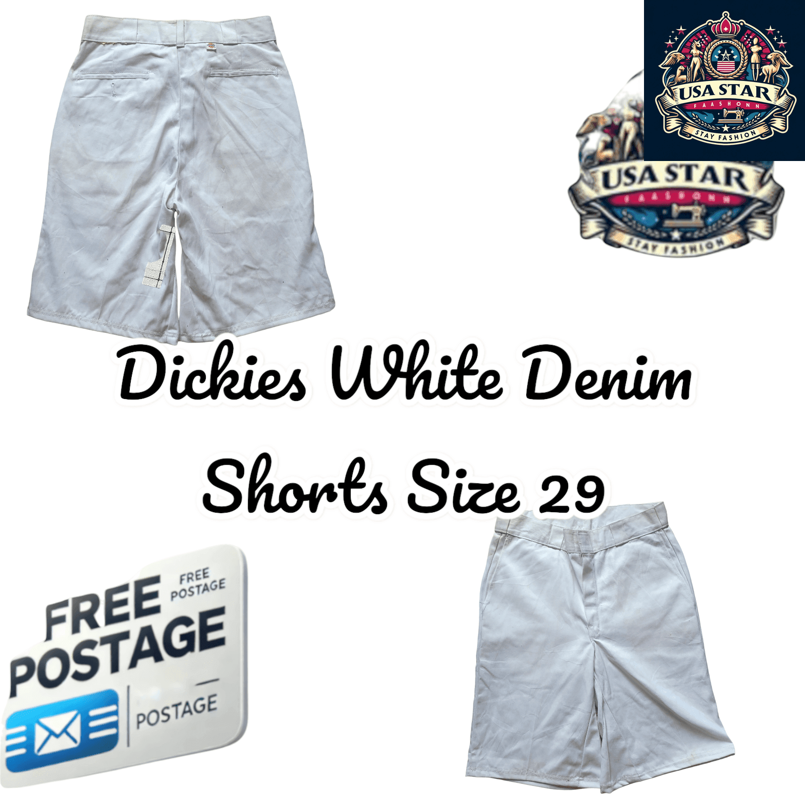Dickies White Denim Shorts Size 29 - Durable, Breathable Fabric with Classic Design for Summer Style - USASTARFASHION