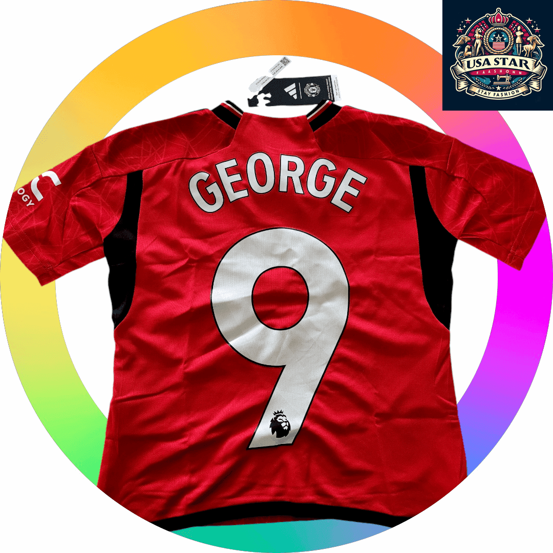 Adidas Manchester United Youth Jersey 2023/24 George 9 Size 9 - 10 Years Red Football Shirt - USASTARFASHION