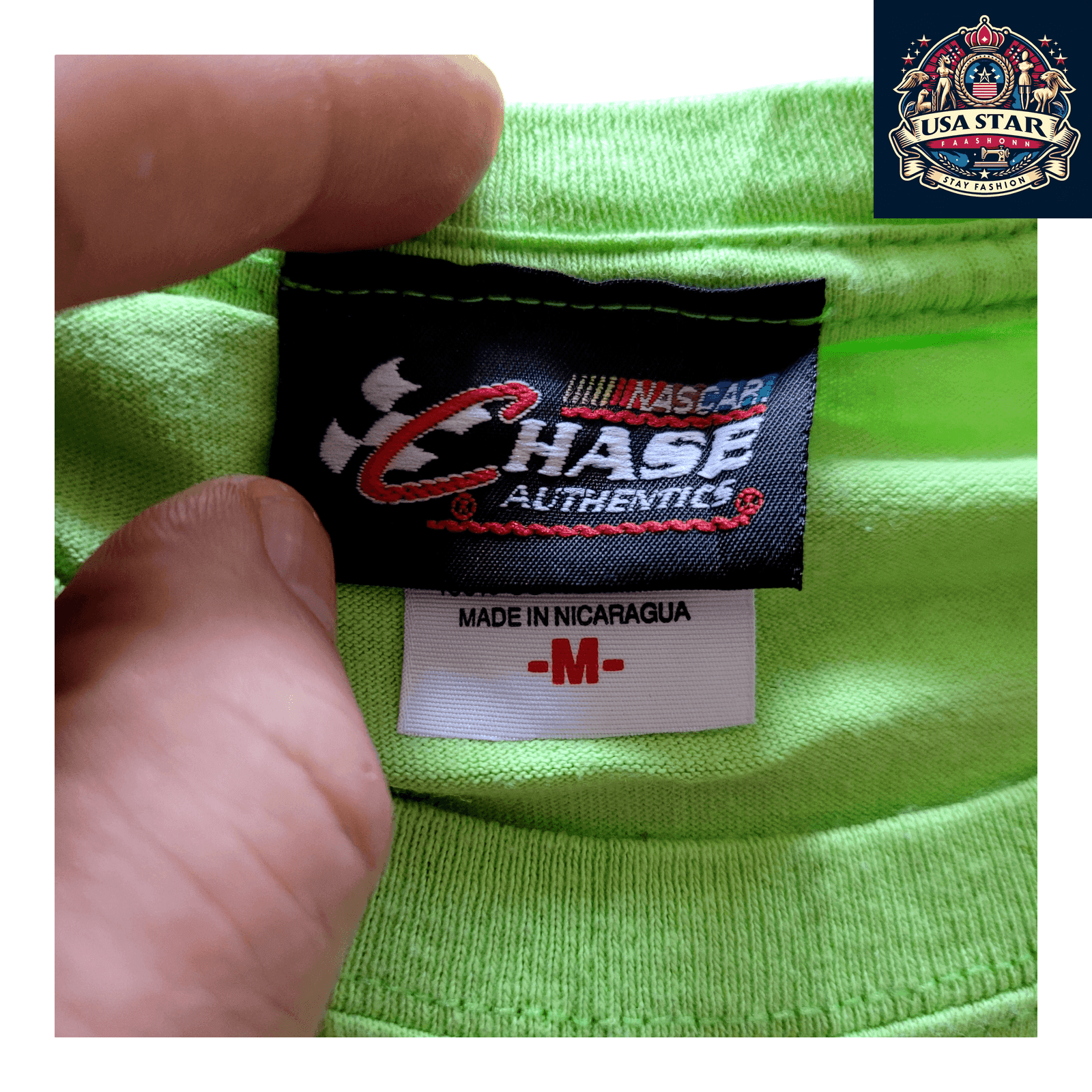 Danica Patrick T-Shirt - Chase Authentics GoDaddy Racing Apparel M Green 100% Pre - Shrunk Cotton - USASTARFASHION