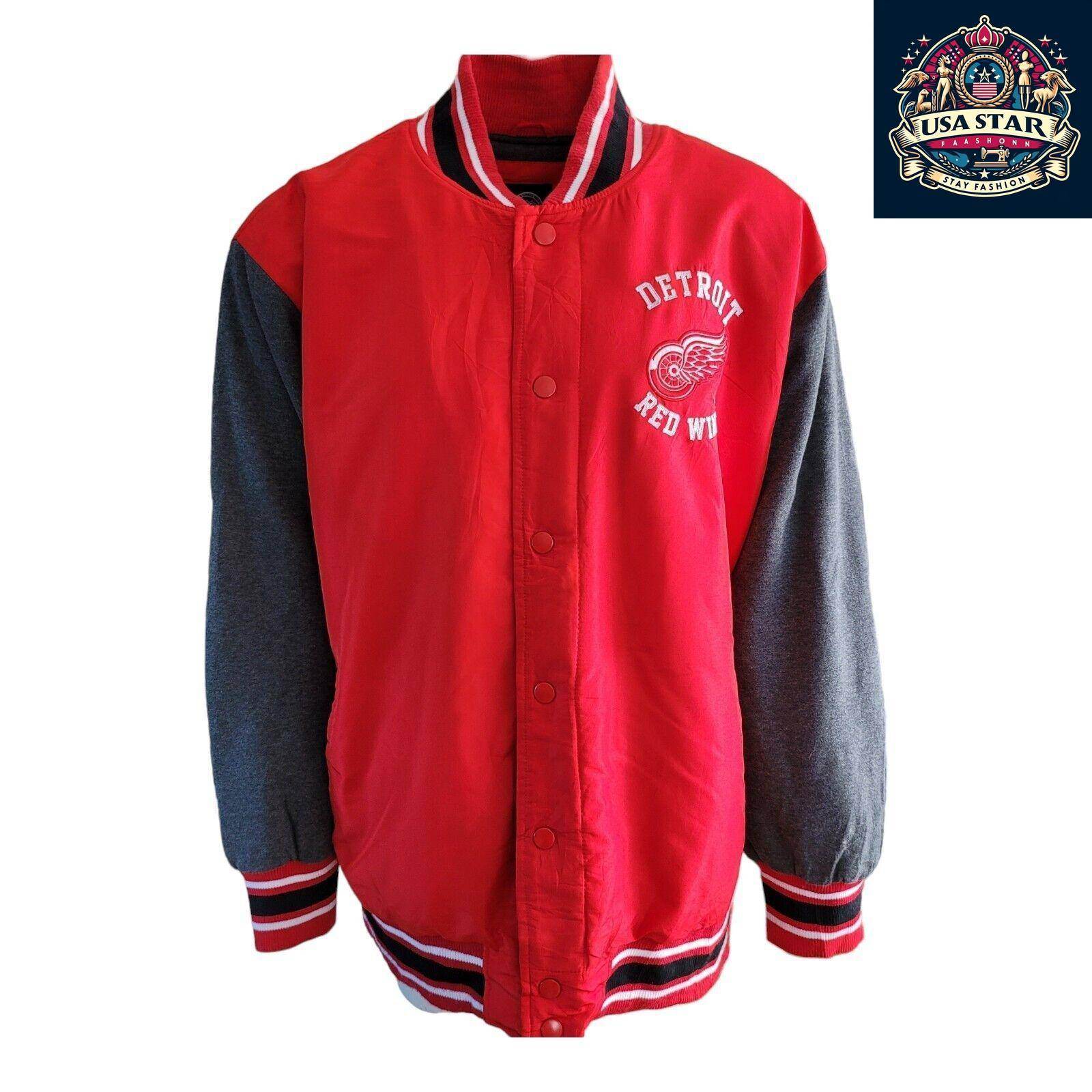 G - III Apparel Detroit Red Wings Varsity Jacket 4XL - Authentic Colors, Snap Fastening, Vintage Style - USASTARFASHION