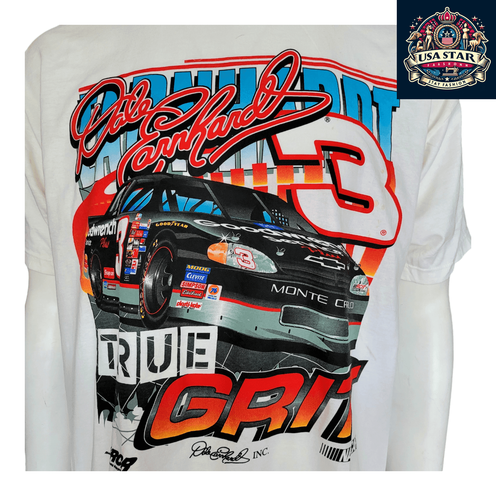 Dale Earnhardt T Shirt XL White Cotton True Grit NASCAR Competitors View Graphic Tee - USASTARFASHION