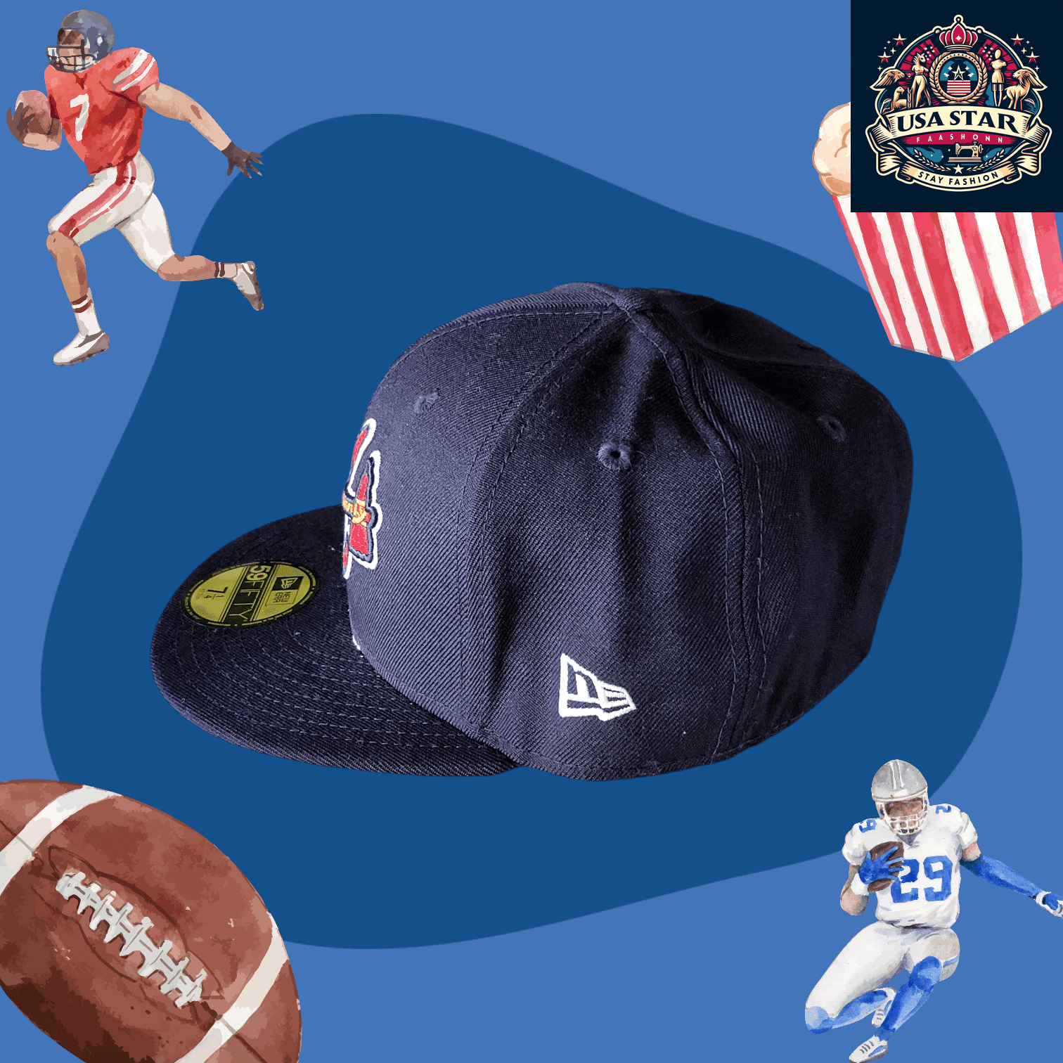 New Era 59FIFTY Fitted Cap Atlanta Braves Cap - Navy Blue 100% Wool, Size 7 1/4, Iconic MLB Style - USASTARFASHION