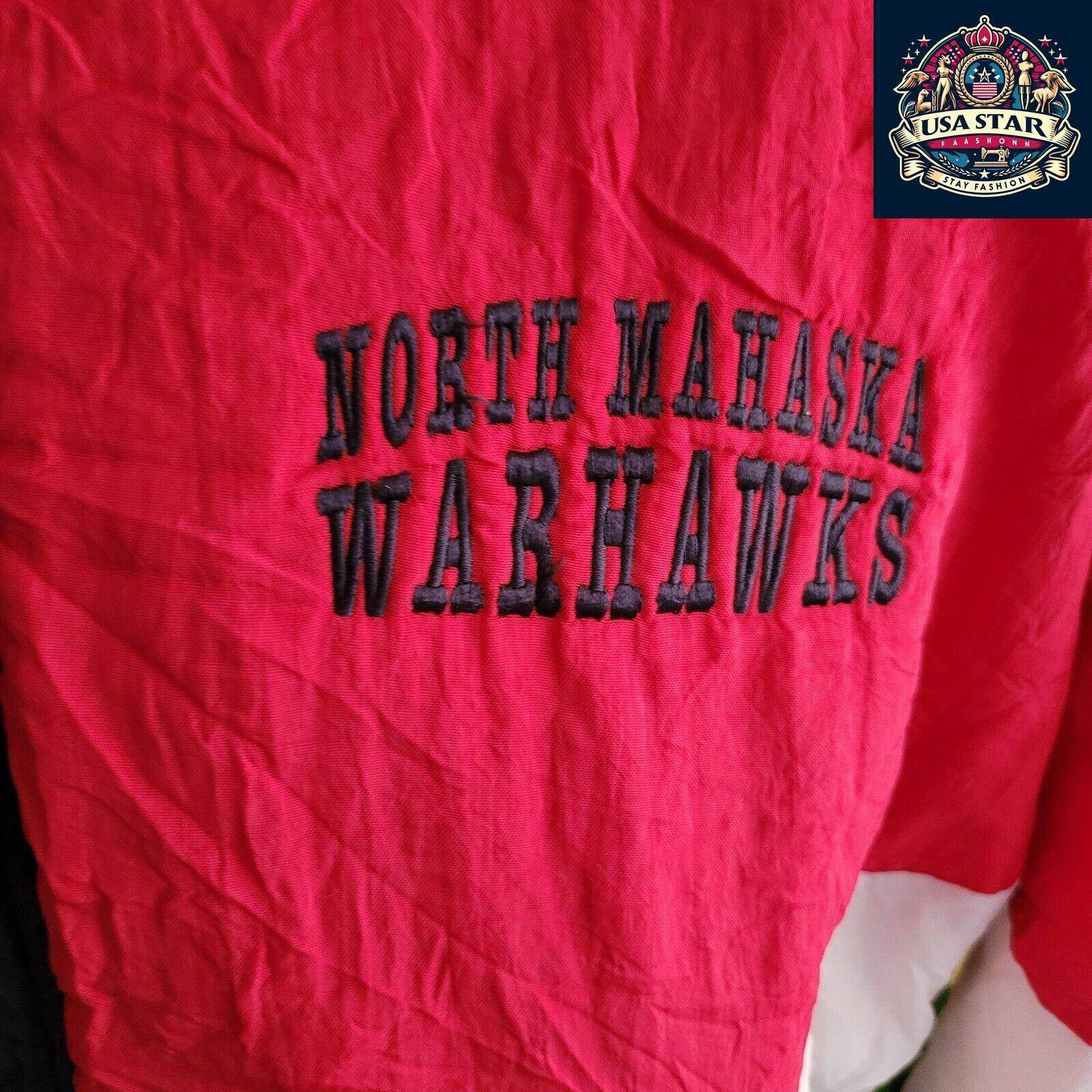North Mahaska Warhawks Jacket XL Vintage 90s Baseball Red Collectible Fan Gear by Holloway - USASTARFASHION