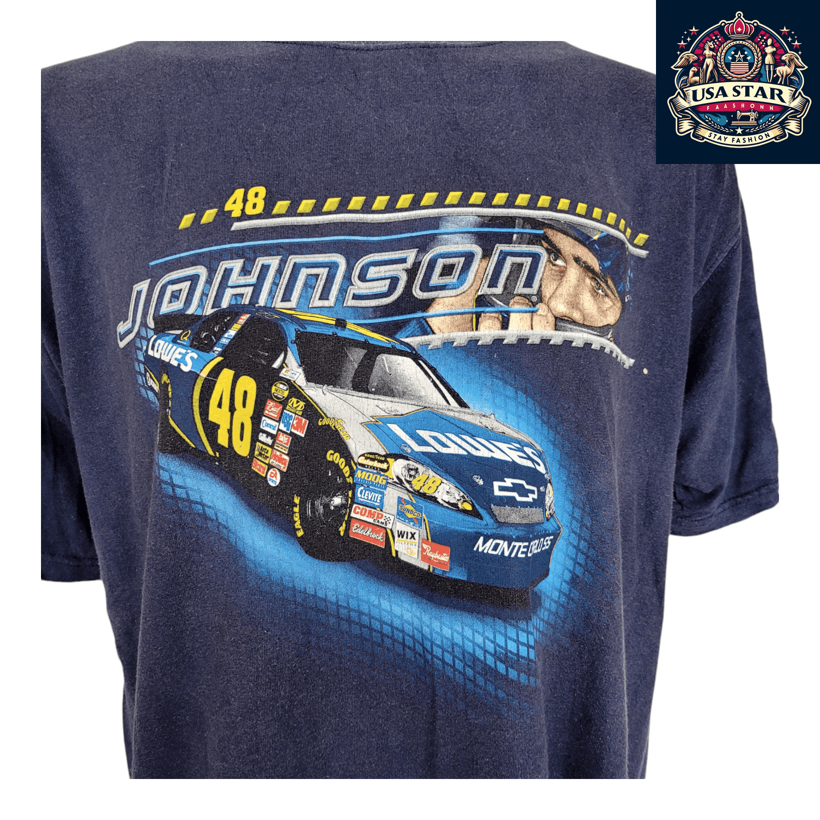 Jimmie Johnson T-Shirt XL by Chase Authentics - Black Cotton with 48 Lowe's Chevy Logo - USASTARFASHION