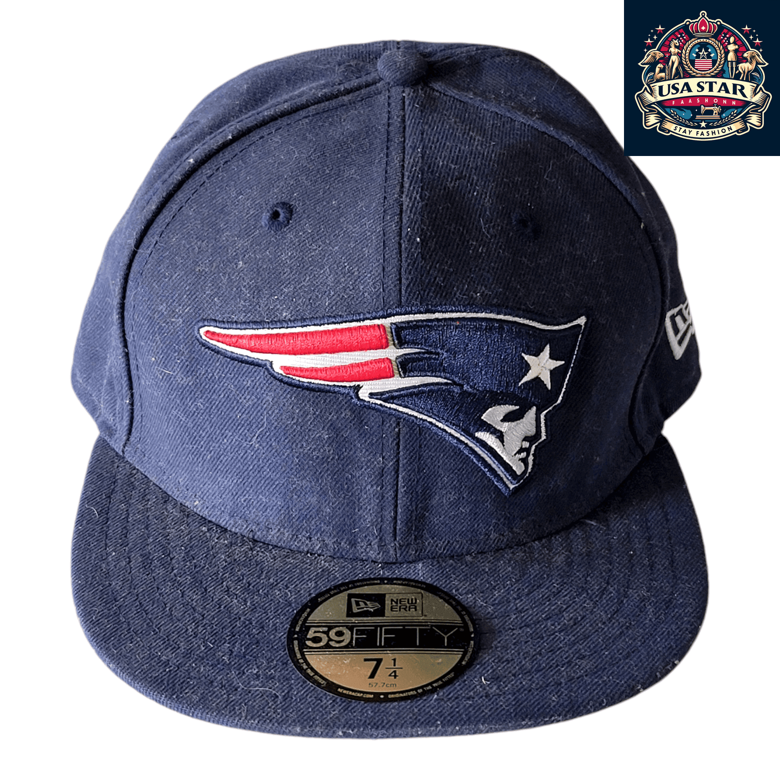 New England Patriots Cap - New Era 59Fifty Fitted Hat Size 7 1/4 in Durable Navy Blue - USASTARFASHION