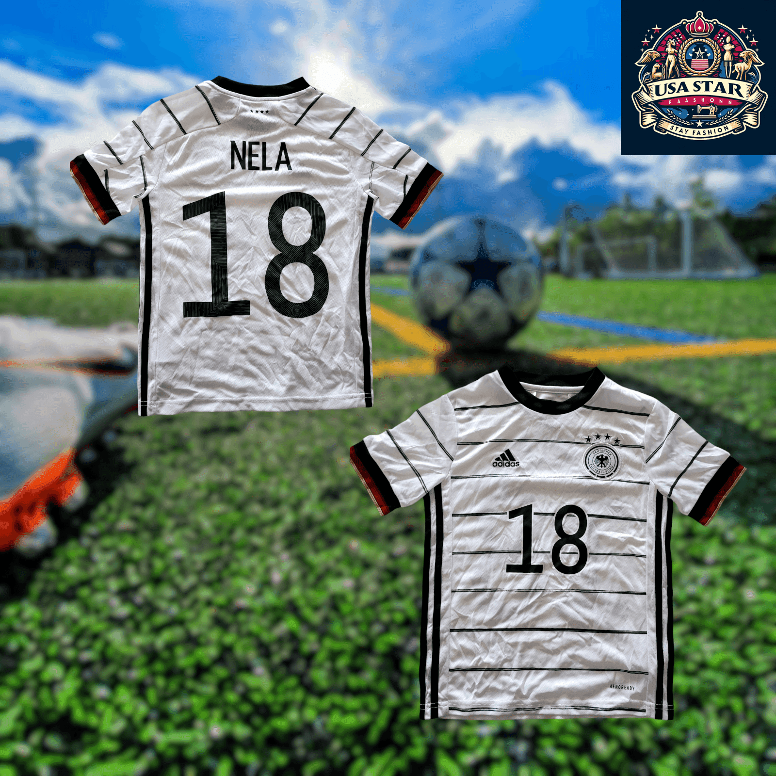 Germany National Team Shirt 2021 Home By Adidas - Youth Size 9 - 10Y/140 With Nela 1 - USASTARFASHION
