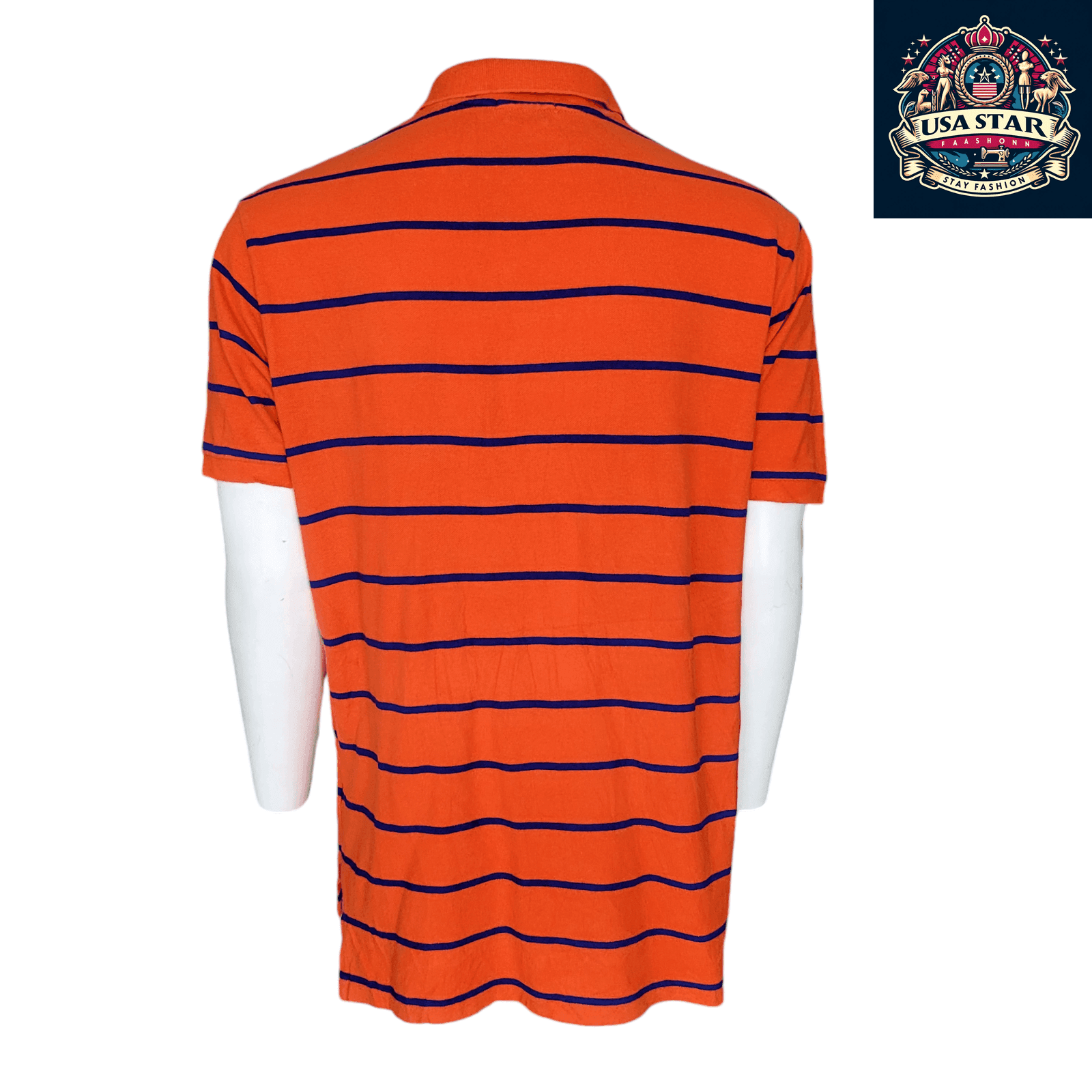 Polo Ralph Lauren T-Shirt Classic Fit XL, 100% Cotton, Vibrant Orange Striped Design for Comfort - USASTARFASHION