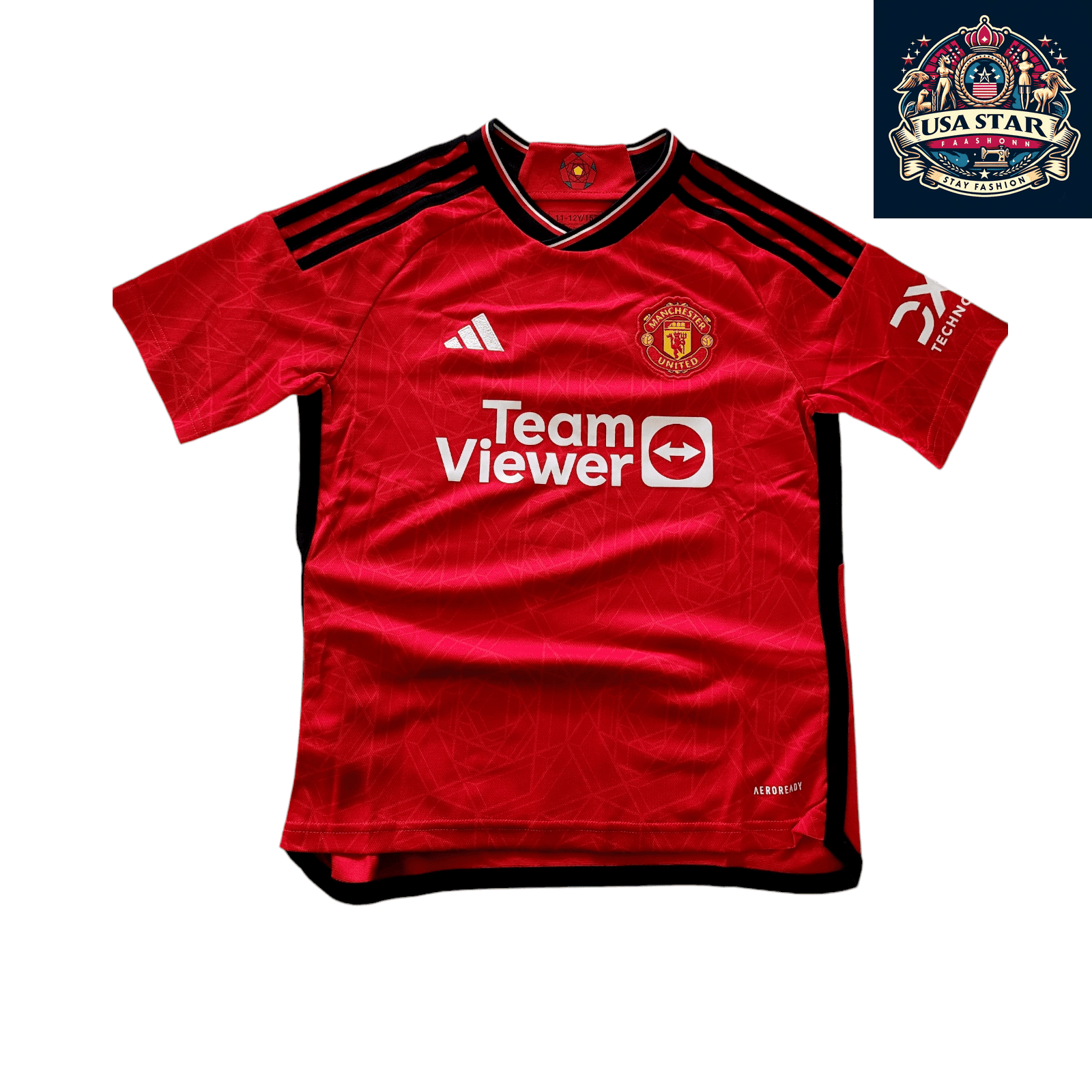 Manchester United Youth Jersey M 2023 - 2024, Adidas AEROREA, TeamViewer, Red Fan Gear - USASTARFASHION