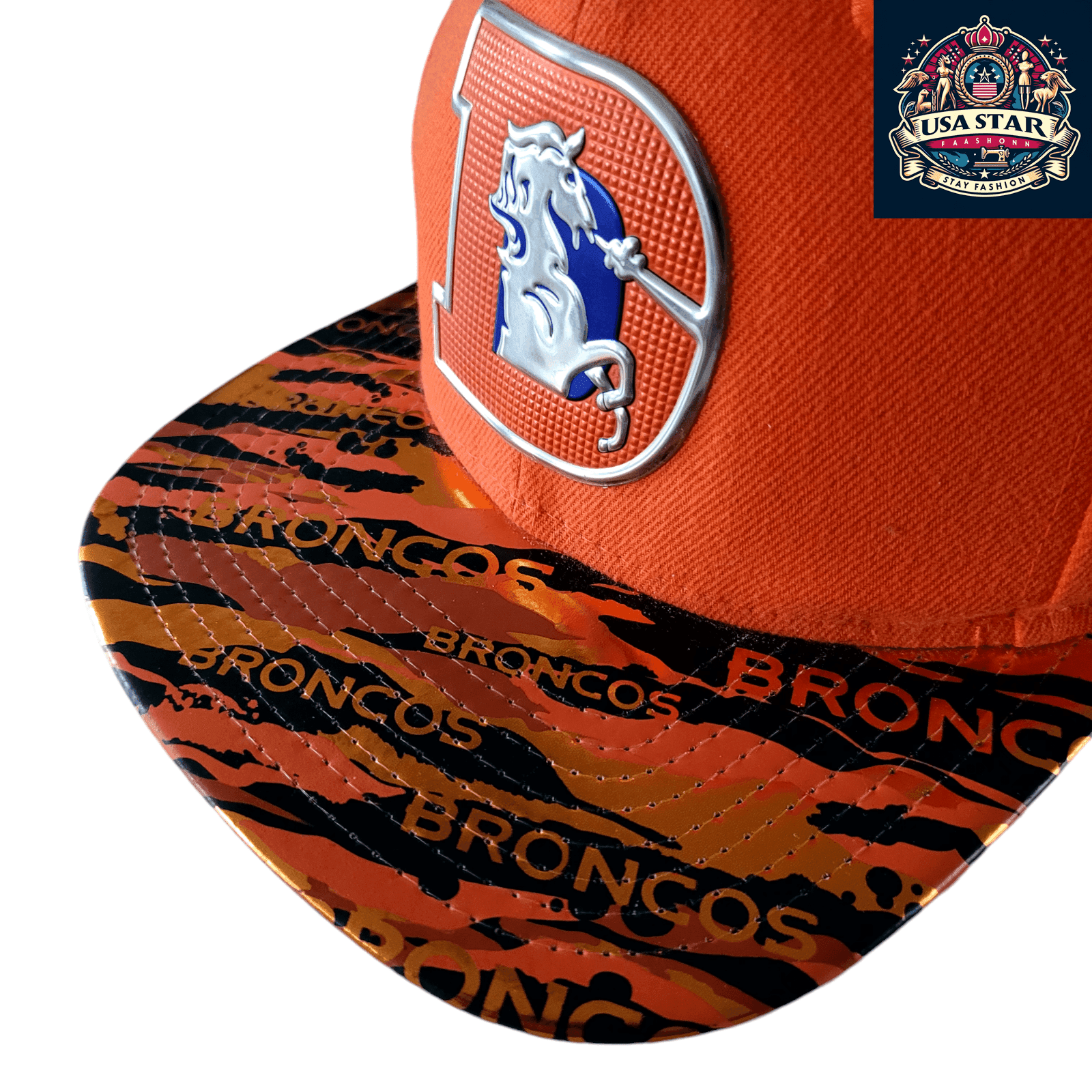 Denver Broncos Snapback Hat 9Fifty Adjustable Flat Brim Cap in Vibrant Orange for Fans - USASTARFASHION