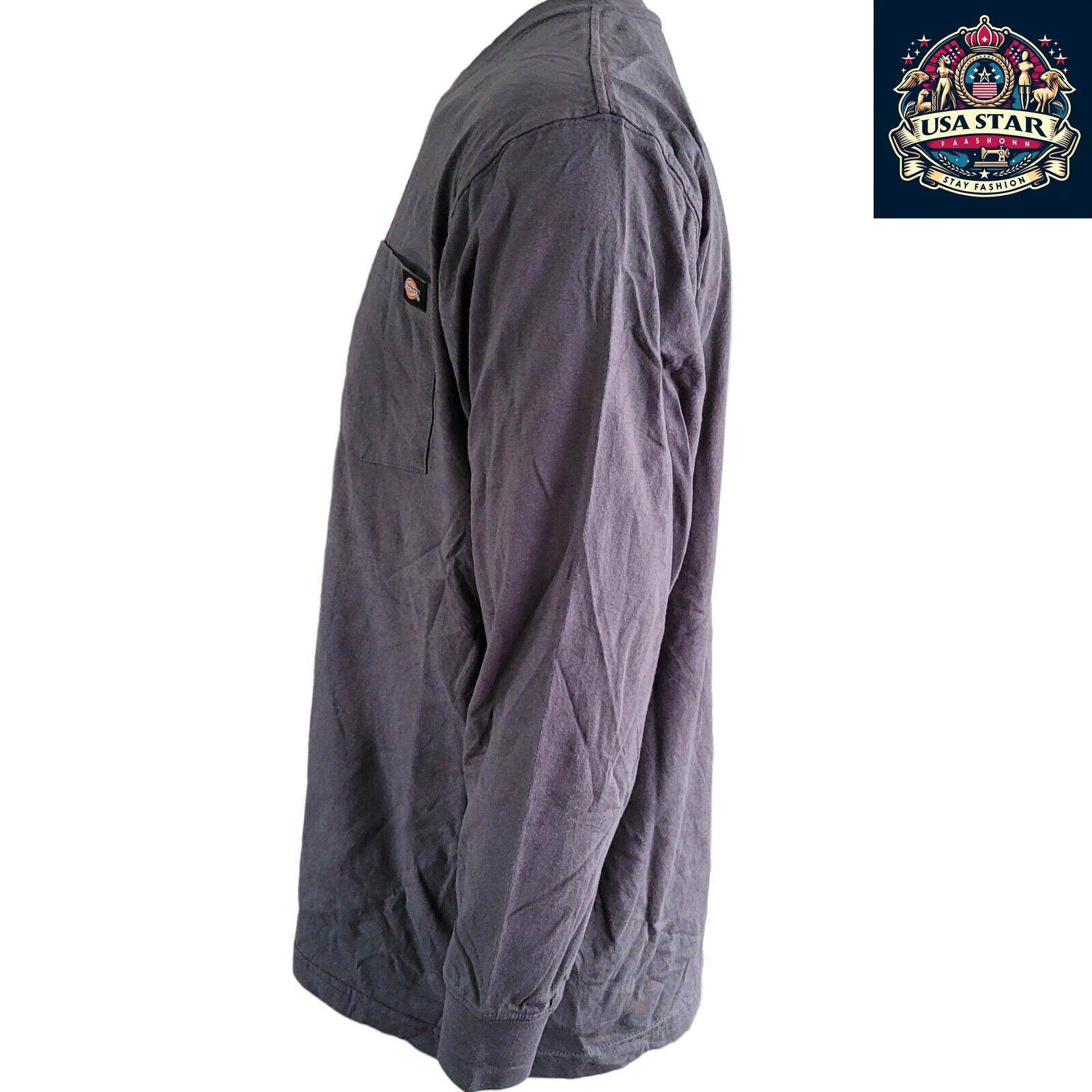 Authentic Dickies Long Sleeve Shirt for Men - XL Gray Cotton, Classic Logo, Comfortable Style - USASTARFASHION