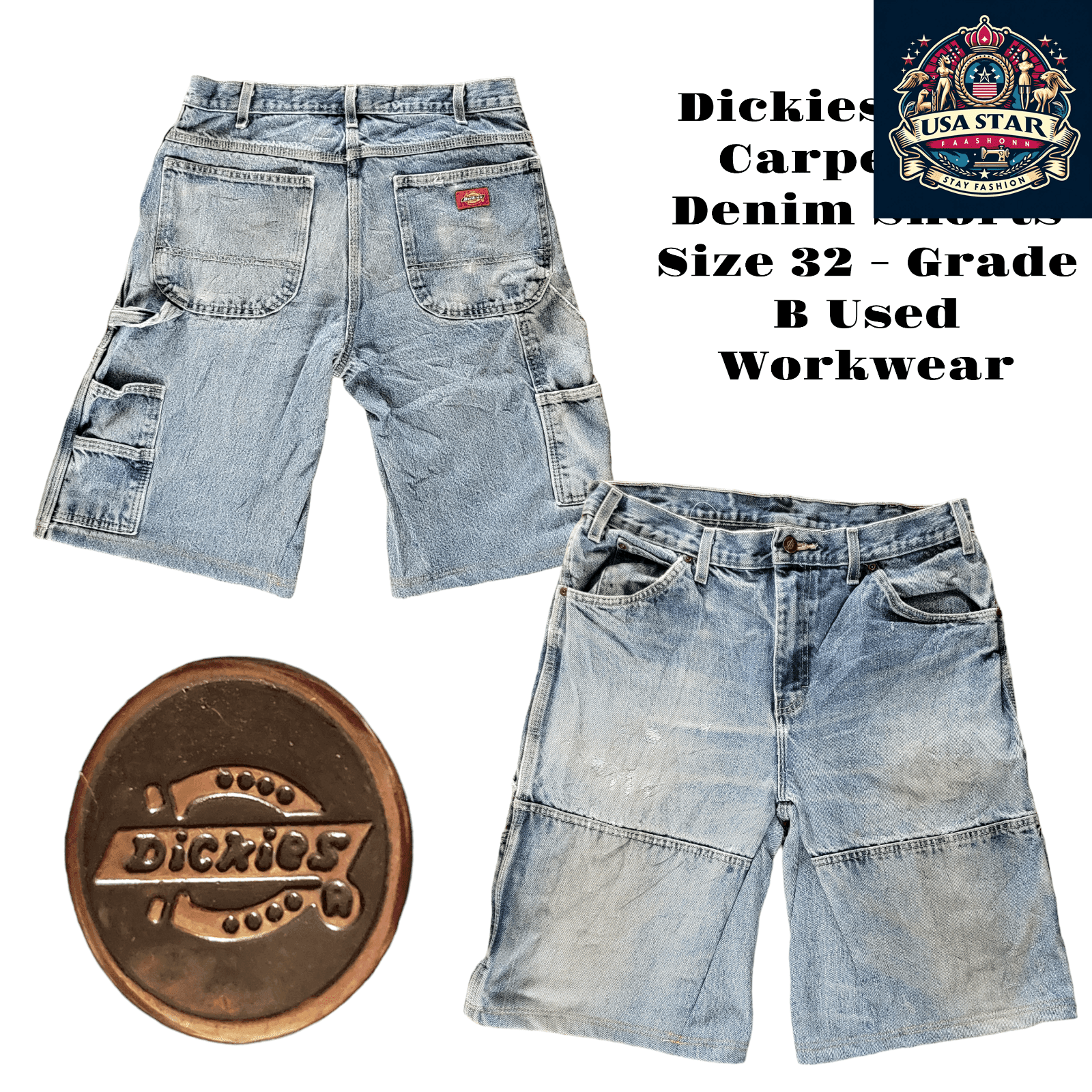 Dickies Carpenter Denim Shorts Size 32 - Durable, Stylish Workwear with Deep Pockets - USASTARFASHION