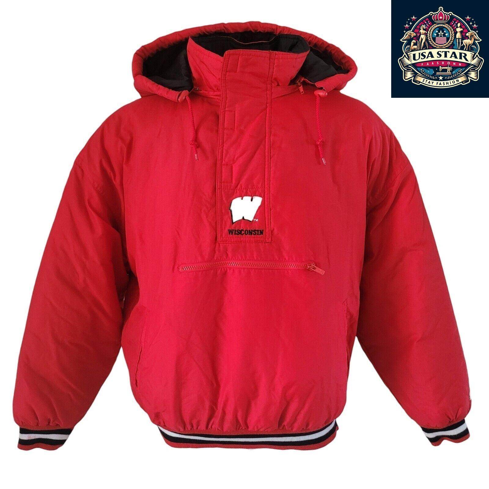 Wisconsin Badgers NHL Puffa Jacket Red Starter Vintage Adult L - USASTARFASHION