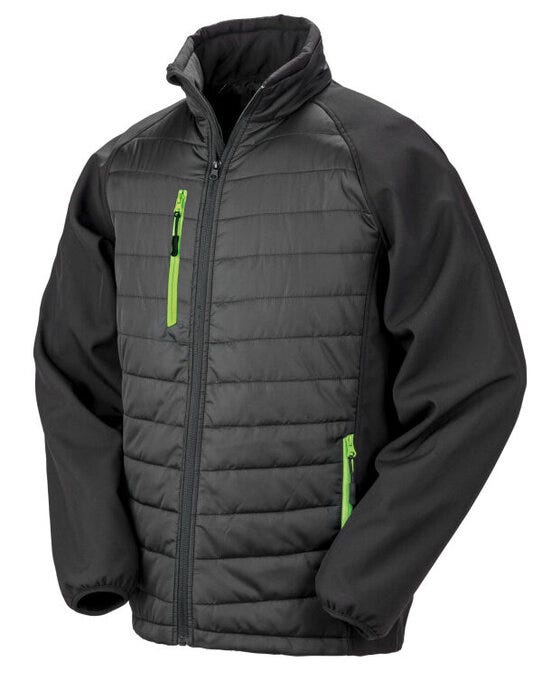Result Recycled R237X Result Black Compass Softshell Jacket - Black/Lime Green