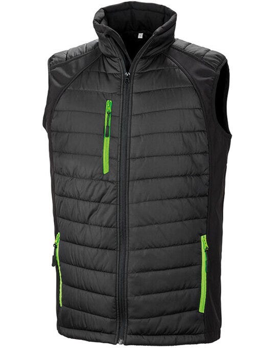 Result Recycled R238X Result Black Compass Softshell Gilet - Black/Lime Green