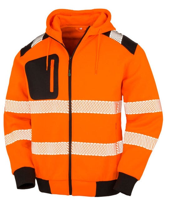 Result Recycled R503X Zipped Safety Hoody - Fluoresent Orange