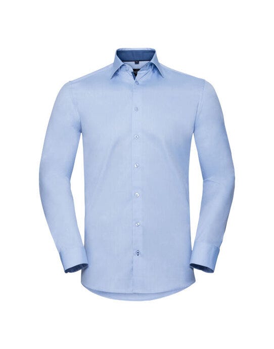 Russell Athletic Collection R964MC Russell Mens L/S Contrast H'Bone Shirt - Light Blue/Mid Blue/Bright Navy