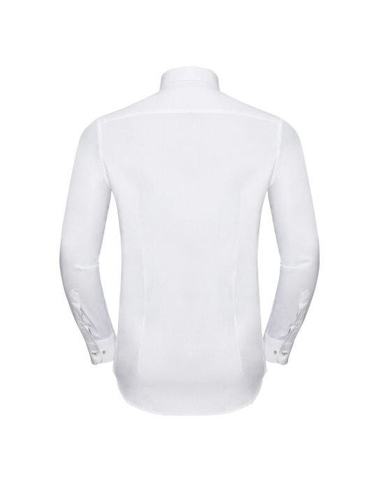 Russell Athletic Collection R964MC Russell Mens L/S Contrast H'Bone Shirt - White/Silver/Convoy Grey
