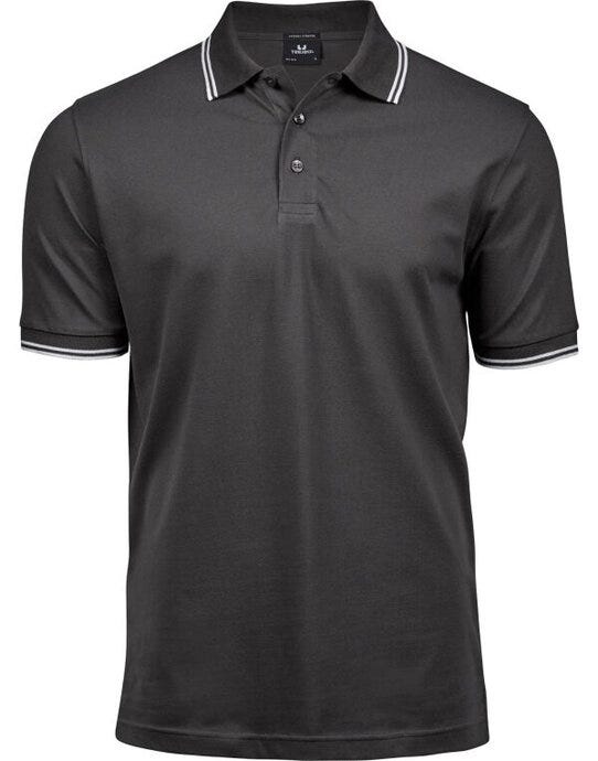 Tee Jays TJ1407 Mens Luxury Stripe Stretch Polo - Dark Grey/White