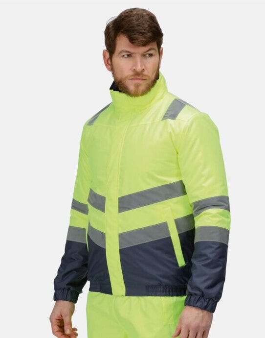 Regatta High Visibility TRA218 Regatta Hi Vis Pro Classic Bomber Jacket - Hi-Vis Yellow/Navy