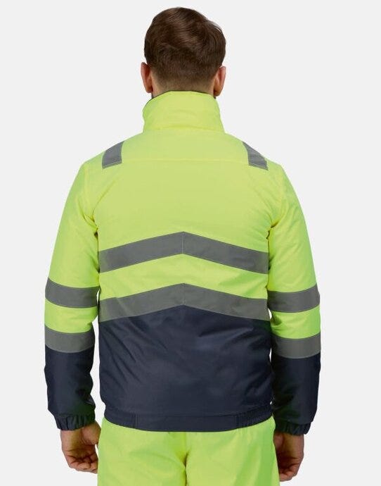 Regatta High Visibility TRA218 Regatta Hi Vis Pro Classic Bomber Jacket - Hi-Vis Yellow/Navy