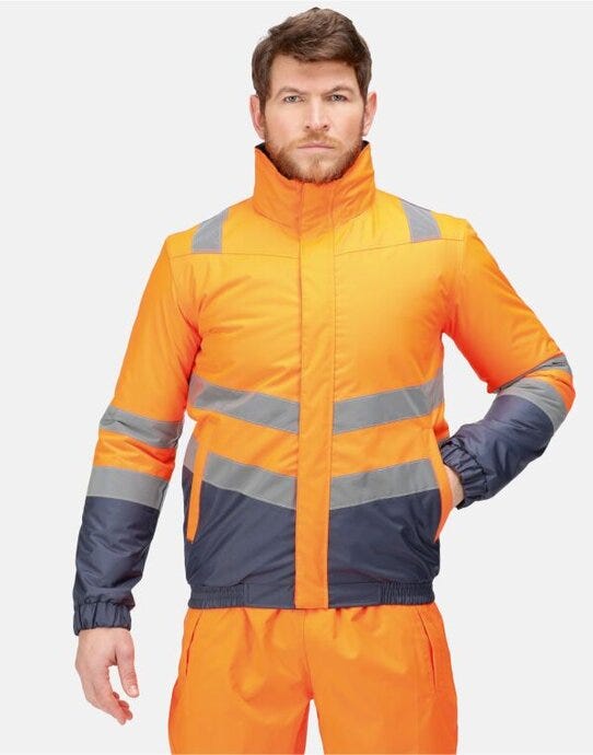 Regatta High Visibility TRA218 Regatta Hi Vis Pro Classic Bomber Jacket - Hi Vis Orange/Navy