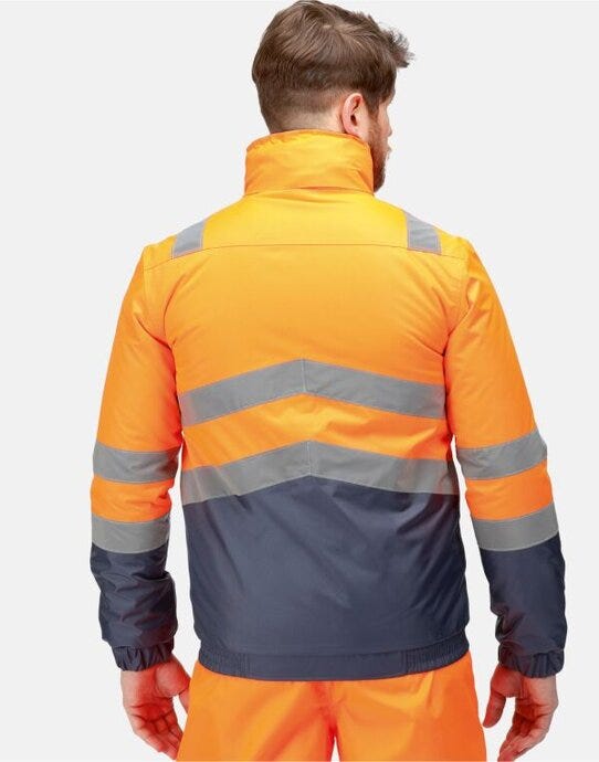 Regatta High Visibility TRA218 Regatta Hi Vis Pro Classic Bomber Jacket - Hi Vis Orange/Navy