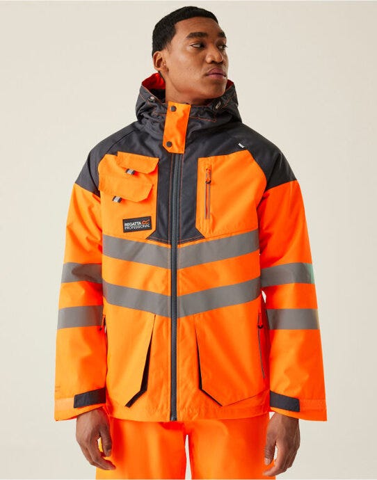 Regatta High Visibility TRA340 Regatta Hi Vis Parka Jacket - Orange/Grey