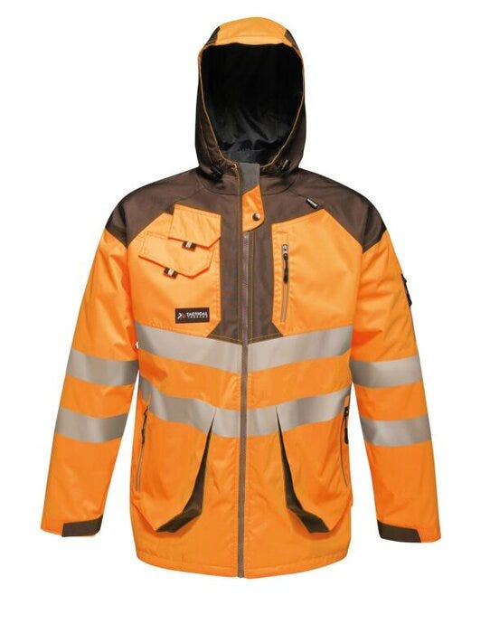 Regatta High Visibility TRA340 Regatta Hi Vis Parka Jacket - Orange/Grey