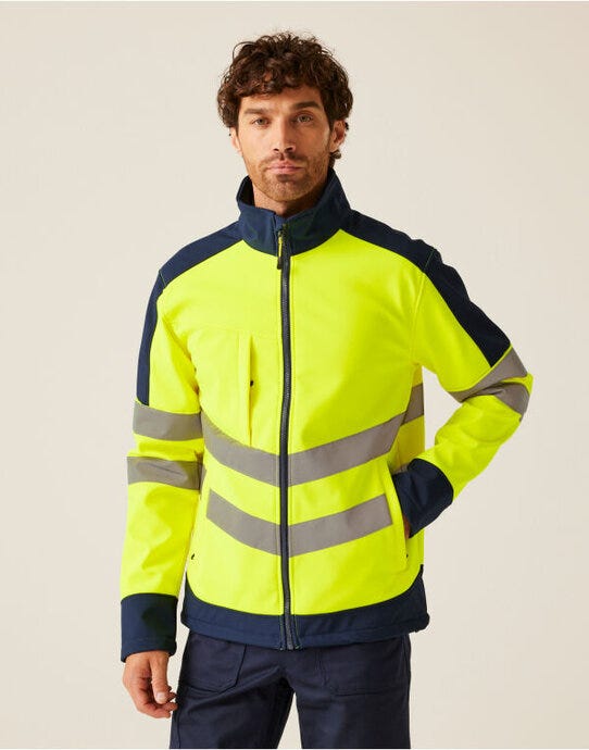 Regatta High Visibility TRA625 Regatta Hi-Vis Pro 3 Layer Softshell - Yellow/Navy