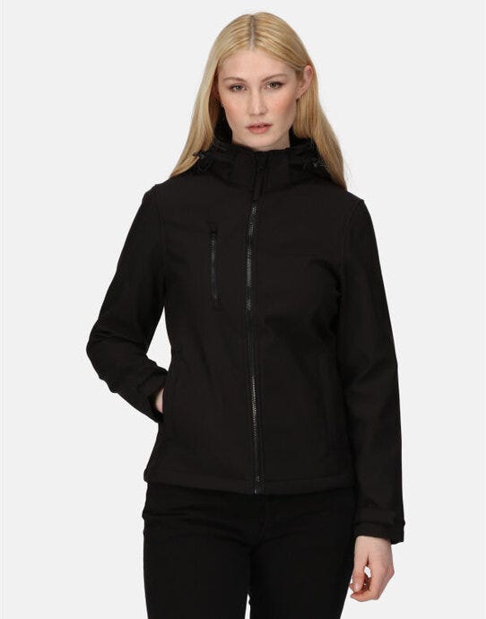 Regatta Professional TRA702 Regatta Womens Venturer Hooded Softshell - Black/Black