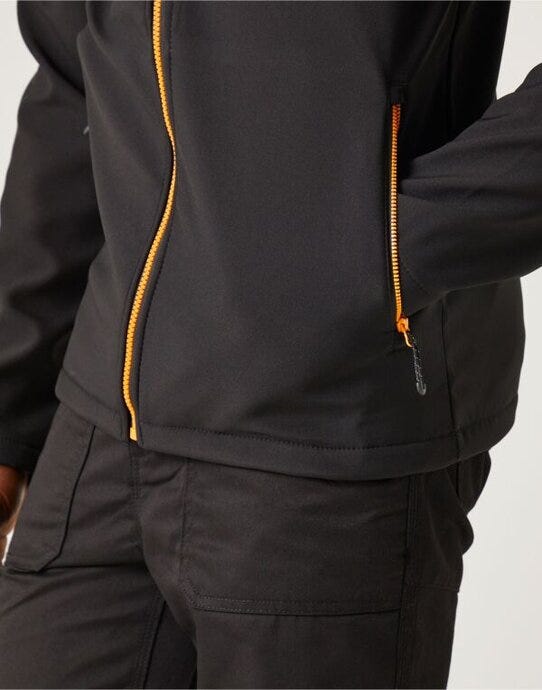 Regatta Professional TRA705 Regatta Navigate 2-Layer Hood Softshell - Black Orange Pop
