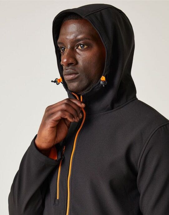 Regatta Professional TRA705 Regatta Navigate 2-Layer Hood Softshell - Black Orange Pop