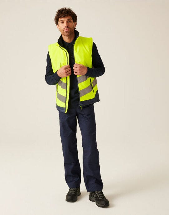 Regatta High Visibility TRA840 Regatta Hi-Vis Pro Insulated Bodywarmer - Yellow/Navy