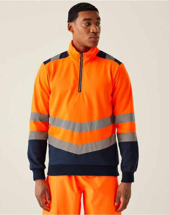 Regatta High Visibility TRF670 Regatta Hi Vis Pro 1/4 Zip Sweat Top - Hi Vis Orange/Navy