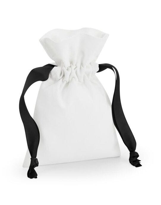 Westford Mill W121 Cotton Bag W Ribbon Cord - Soft White/ Black