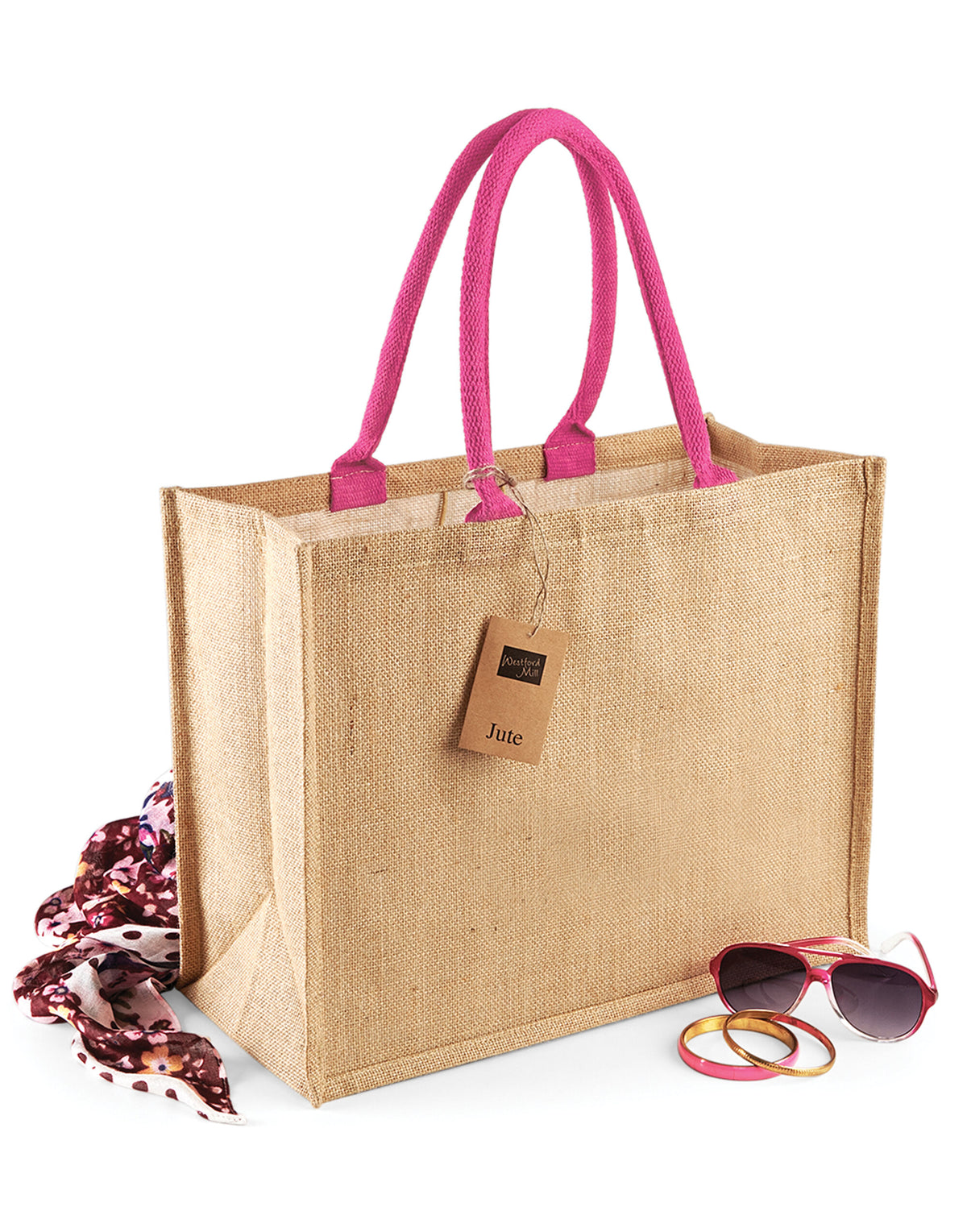 Westford Mill W407 Jute Classic Shopper - Natural/Fuchsia