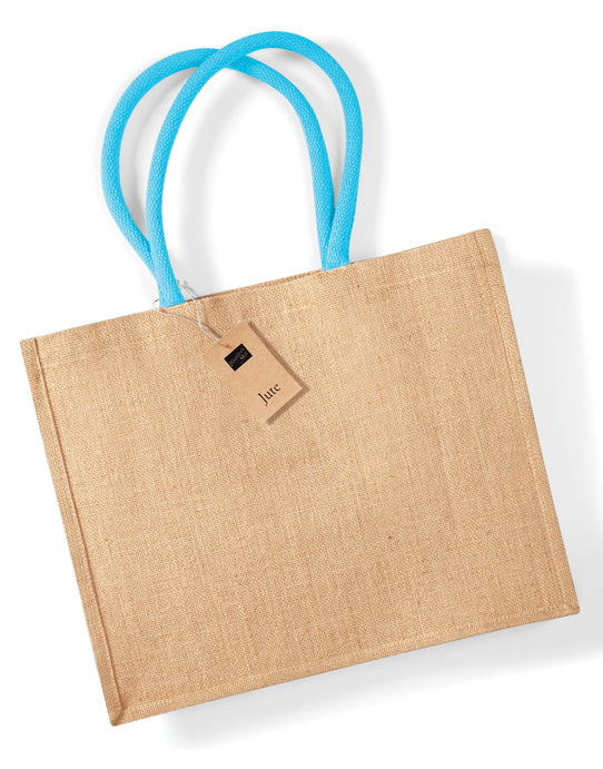 Westford Mill W407 Jute Classic Shopper - Natural/Surf Blue
