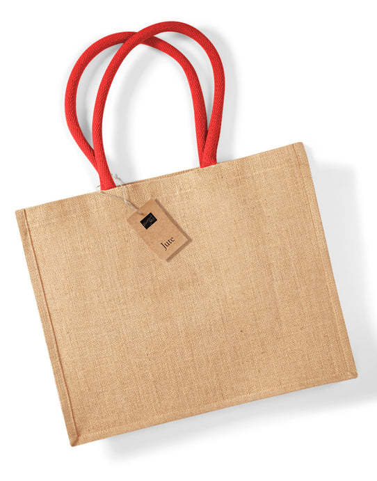 Westford Mill W407 Jute Classic Shopper - Natural/Bright Red