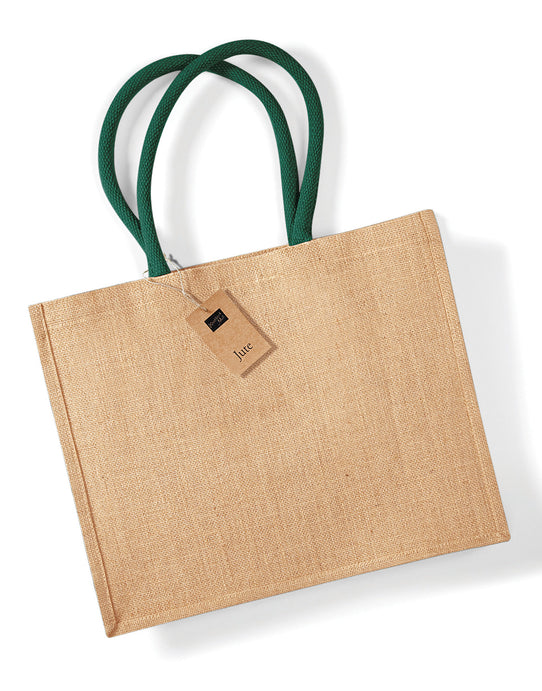 Westford Mill W407 Jute Classic Shopper - Natural/Forest Green