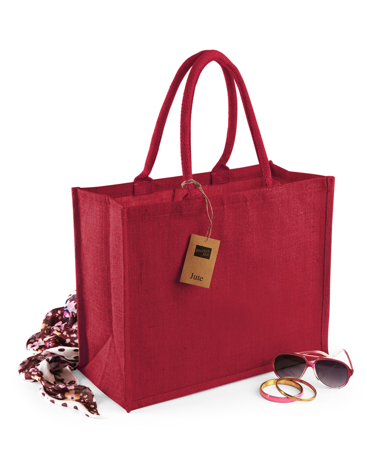 Westford Mill W407 Jute Classic Shopper - Red/red