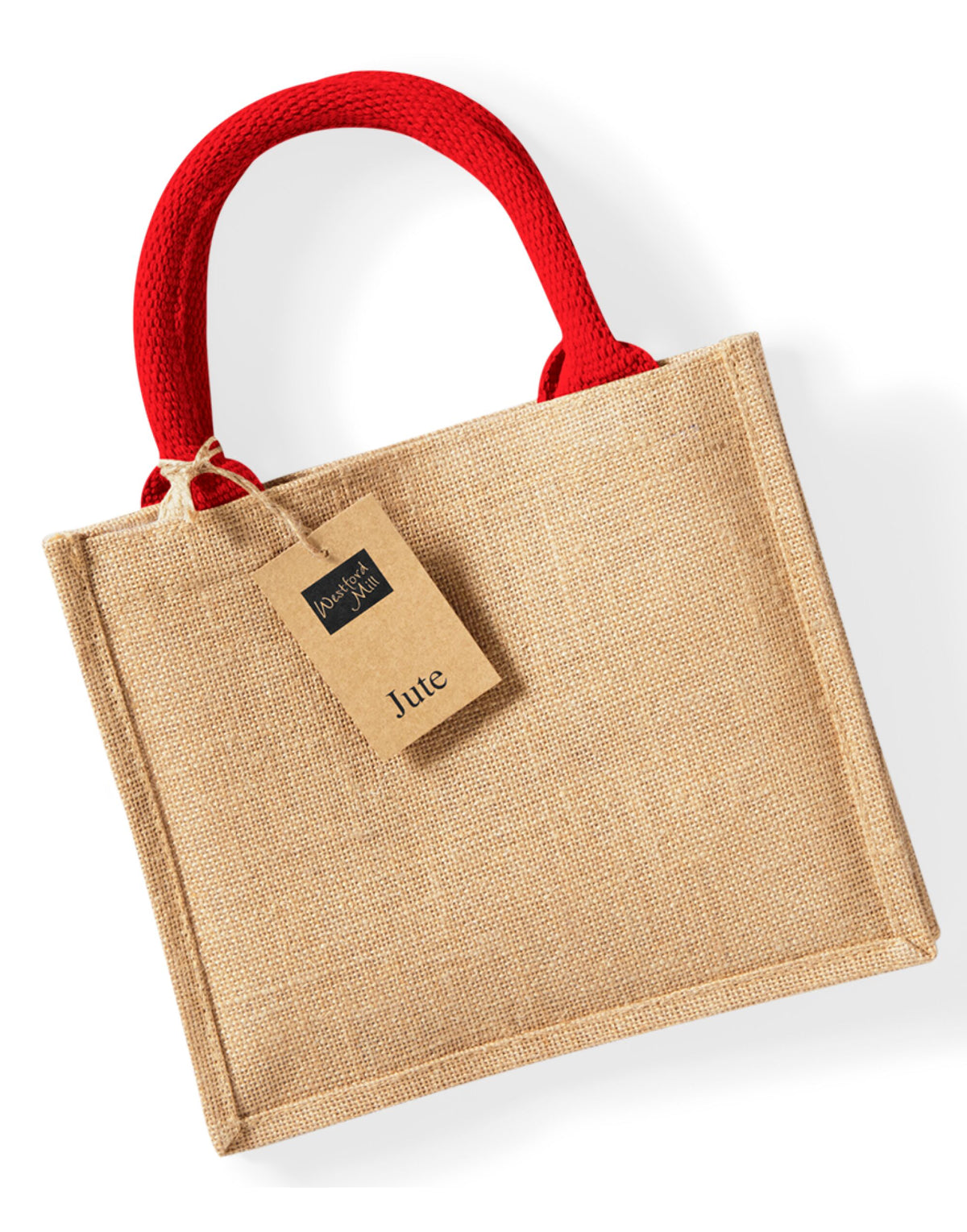Westford Mill W412 Jute Mini Gift Bag - Natural/Bright Red