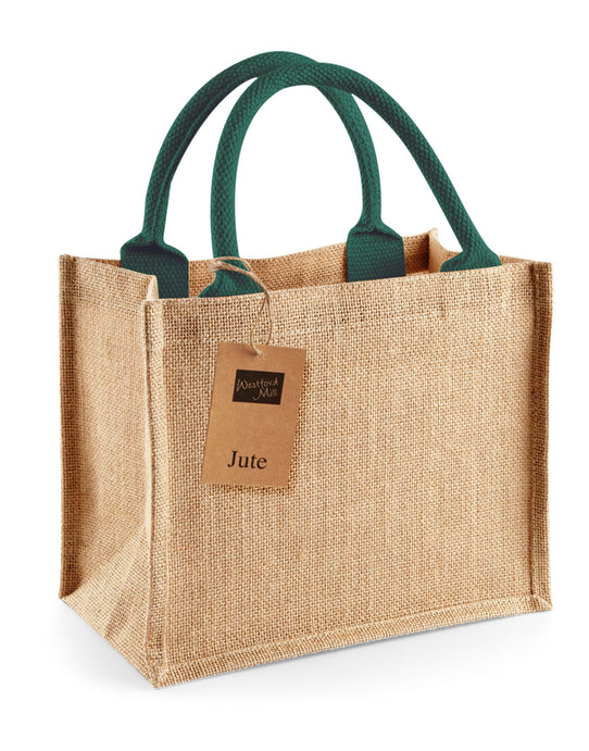 Westford Mill W412 Jute Mini Gift Bag - Natural/Forest Green