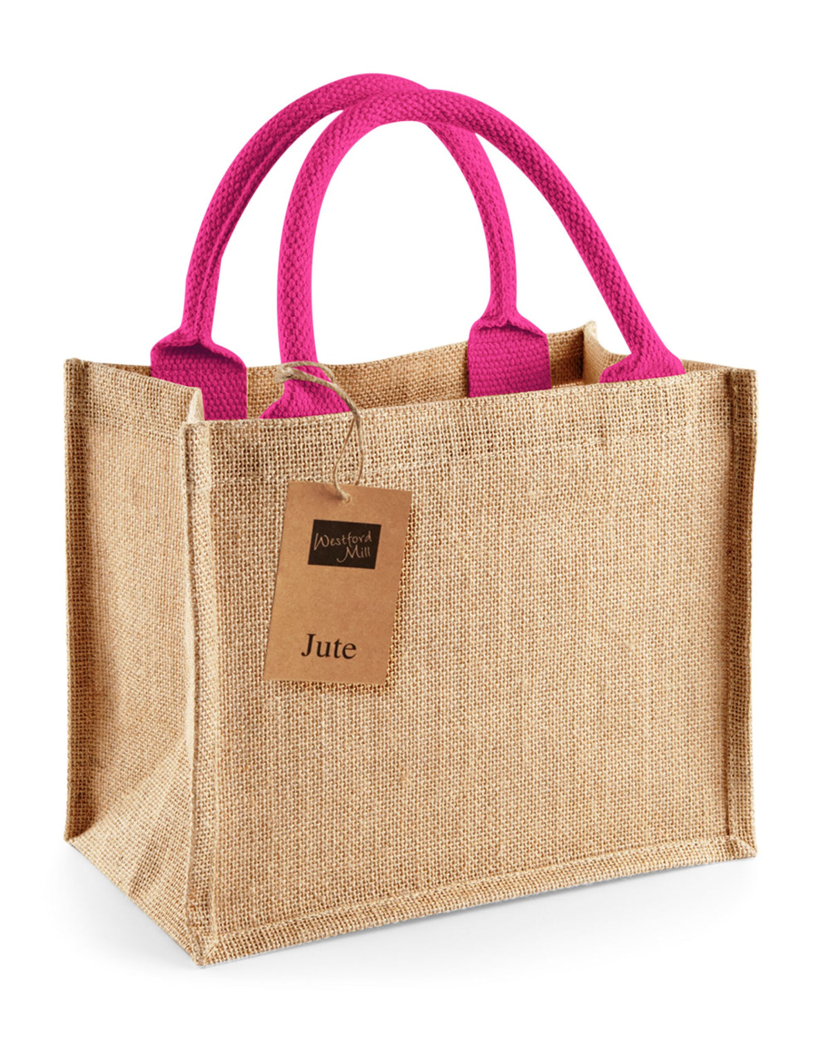 Westford Mill W412 Jute Mini Gift Bag - Natural/Fuchsia