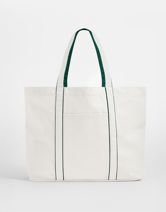 Westford Mill W952 Courtside Large Tote - Soft White/Bottle Green